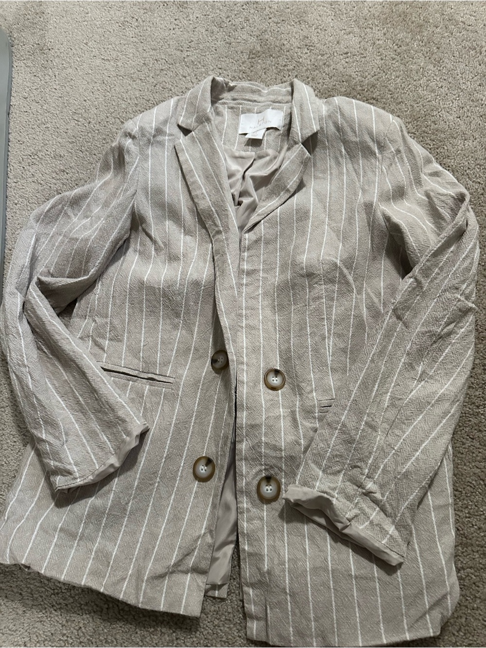 Halston Striped Linen-Blend Blazer